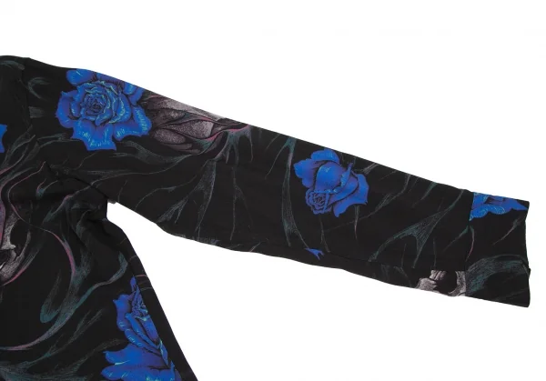 ブラックスキャンダル ヨウジヤマモトBLACK Scandal Yohji Yamamoto レーヨンスカルローズファイヤーロングシャツ 黒青3 K-117455_007
