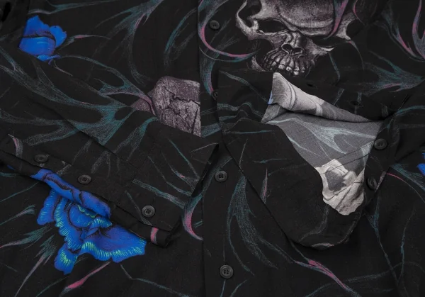 ブラックスキャンダル ヨウジヤマモトBLACK Scandal Yohji Yamamoto レーヨンスカルローズファイヤーロングシャツ 黒青3 K-117455_008