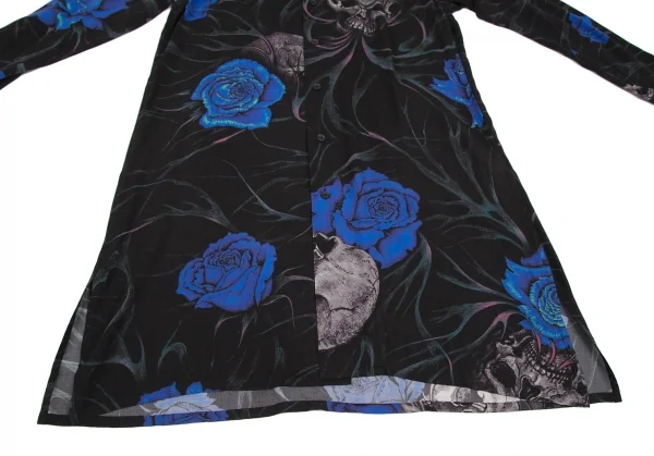 ブラックスキャンダル ヨウジヤマモトBLACK Scandal Yohji Yamamoto レーヨンスカルローズファイヤーロングシャツ 黒青3 K-117455_009