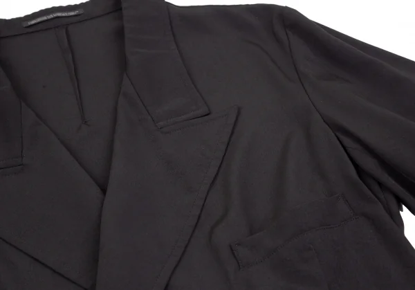 ヨウジヤマモト プールオムYohji Yamamoto POUR HOMME 片袖グラフィックベロア切替ピークドフレアドレスコート 黒1 K-117457_003