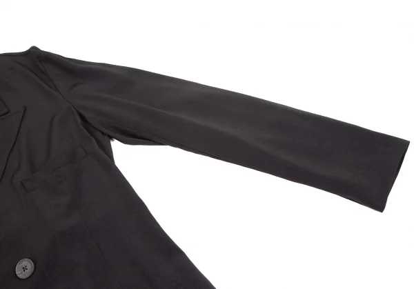 ヨウジヤマモト プールオムYohji Yamamoto POUR HOMME 片袖グラフィックベロア切替ピークドフレアドレスコート 黒1 K-117457_005