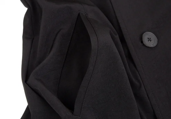 ヨウジヤマモト プールオムYohji Yamamoto POUR HOMME 片袖グラフィックベロア切替ピークドフレアドレスコート 黒1 K-117457_010