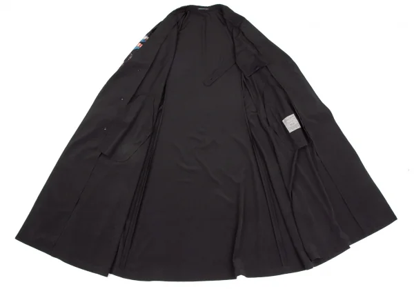 ヨウジヤマモト プールオムYohji Yamamoto POUR HOMME 片袖グラフィックベロア切替ピークドフレアドレスコート 黒1 K-117457_013