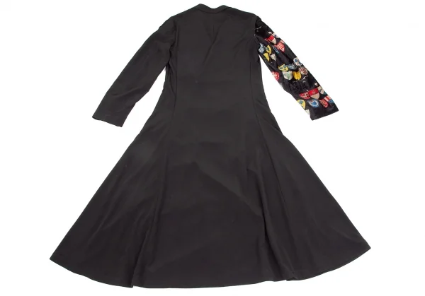 ヨウジヤマモト プールオムYohji Yamamoto POUR HOMME 片袖グラフィックベロア切替ピークドフレアドレスコート 黒1 K-117457_014