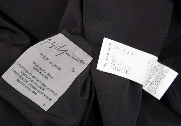 ヨウジヤマモト プールオムYohji Yamamoto POUR HOMME 片袖グラフィックベロア切替ピークドフレアドレスコート 黒1 K-117457_018