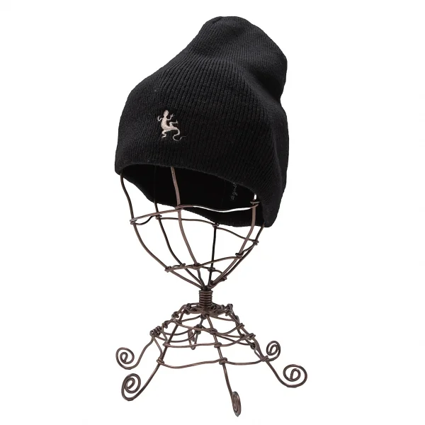 アニエスベーagnes b リザードワンポイント刺繍ニットキャップ 黒 K-117500_001