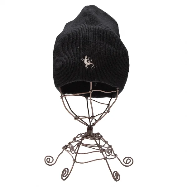 アニエスベーagnes b リザードワンポイント刺繍ニットキャップ 黒 K-117500_002