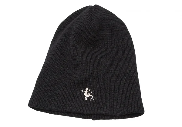 アニエスベーagnes b リザードワンポイント刺繍ニットキャップ 黒 K-117500_005