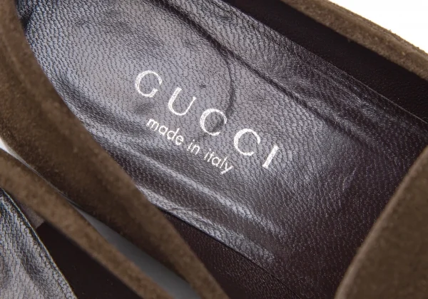 グッチGUCCI スウェードメタルプレートローファー 茶37.5(24) K-117503_015