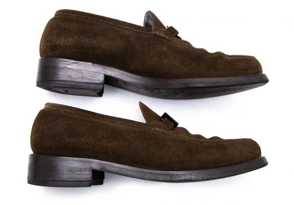 グッチGUCCI スウェードメタルプレートローファー 茶37.5(24) K-117503_003