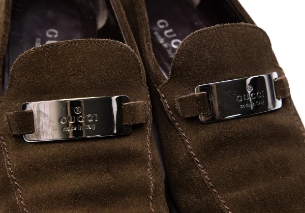 グッチGUCCI スウェードメタルプレートローファー 茶37.5(24) K-117503_005