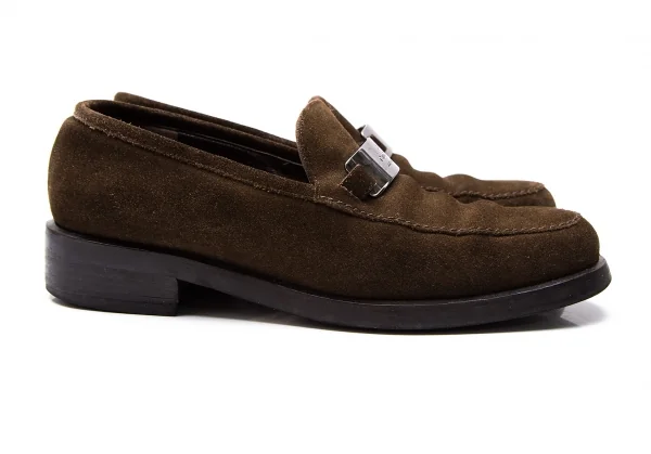 グッチGUCCI スウェードメタルプレートローファー 茶37.5(24) K-117503_007