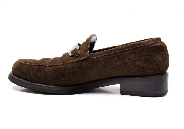 グッチGUCCI スウェードメタルプレートローファー 茶37.5(24) K-117503_009