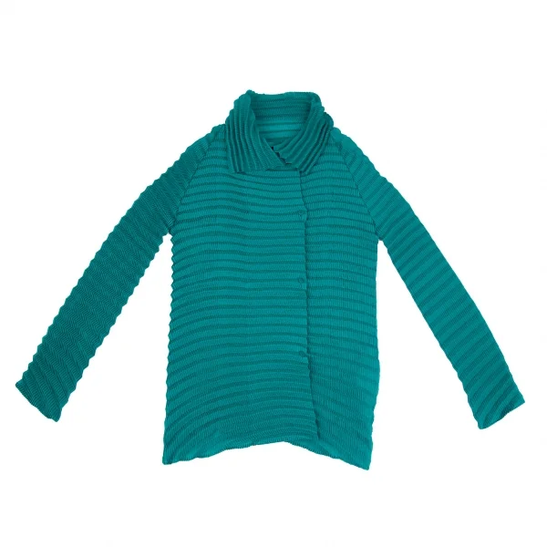 イッセイミヤケISSEY MIYAKE ジグザグプリーツハイネックブラウス エメラルドグリーン2 K-117514_002