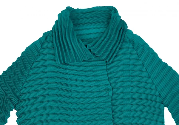 イッセイミヤケISSEY MIYAKE ジグザグプリーツハイネックブラウス エメラルドグリーン2 K-117514_003