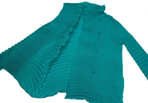 イッセイミヤケISSEY MIYAKE ジグザグプリーツハイネックブラウス エメラルドグリーン2 K-117514_009