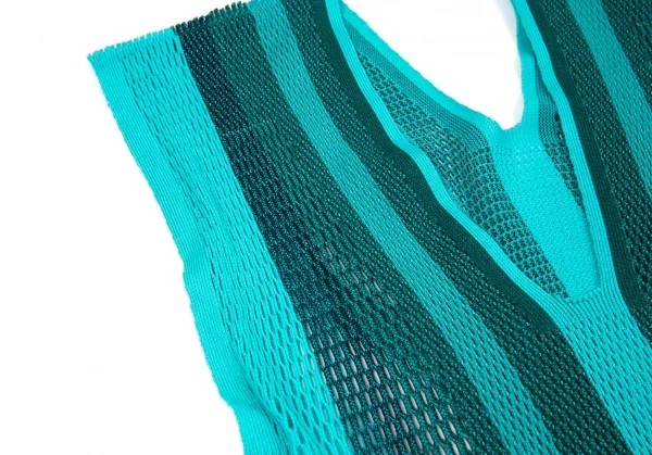 イッセイミヤケISSEY MIYAKE A-POC INSIDE メッシュストライプVネックトップス ターコイズ2 K-117523_005