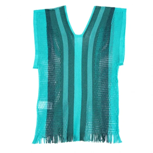 イッセイミヤケISSEY MIYAKE A-POC INSIDE メッシュストライプVネックトップス ターコイズ2 K-117523_008