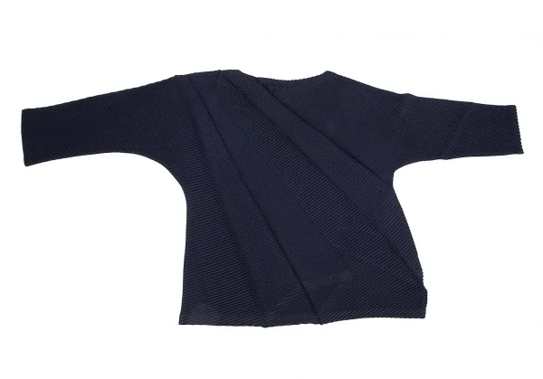 イッセイミヤケISSEY MIYAKE バイアスジグザグプリーツカットソー 紺2 K-117534_002