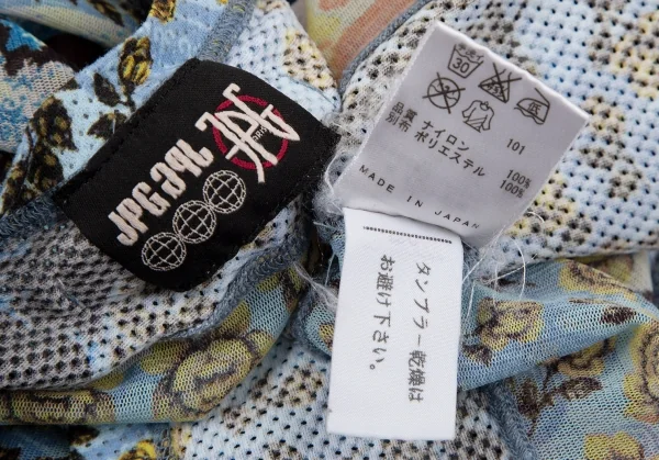ジャンポールゴルチエJean Paul GAULTIER PARIS フラワーガールグラフィックプリントメッシュ切替パワーネットTシャツ 白水色他40 K-117576_016