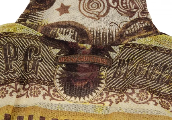 ジャンポールゴルチエJean Paul GAULTIER PARIS インディアンプリントパワーネットハイネックカットソー ベージュブラウン40 K-117579_012