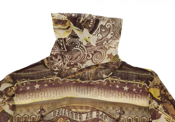 ジャンポールゴルチエJean Paul GAULTIER PARIS インディアンプリントパワーネットハイネックカットソー ベージュブラウン40 K-117579_003