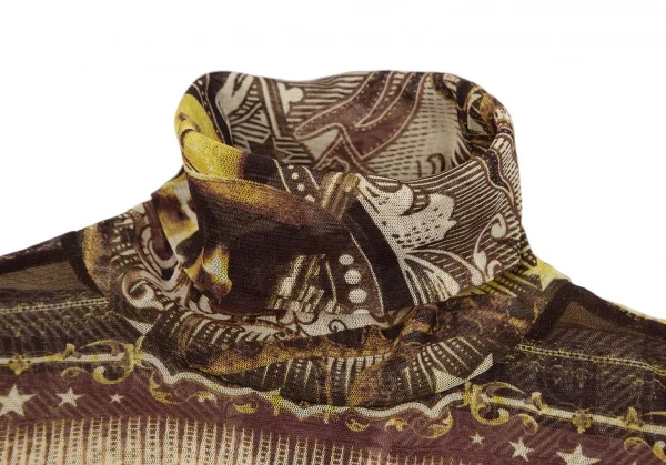 ジャンポールゴルチエJean Paul GAULTIER PARIS インディアンプリントパワーネットハイネックカットソー ベージュブラウン40 K-117579_004