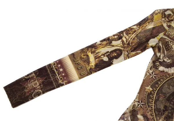 ジャンポールゴルチエJean Paul GAULTIER PARIS インディアンプリントパワーネットハイネックカットソー ベージュブラウン40 K-117579_006