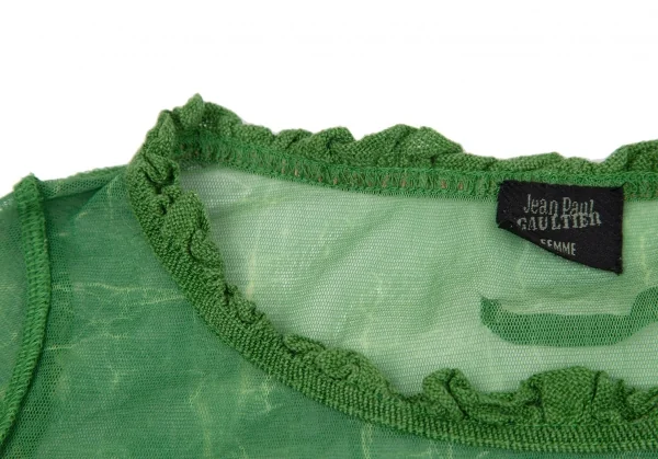 Jean-Paul GAULTIER FEMME Printed Neck Frill Mesh T Shirt K-117586_004