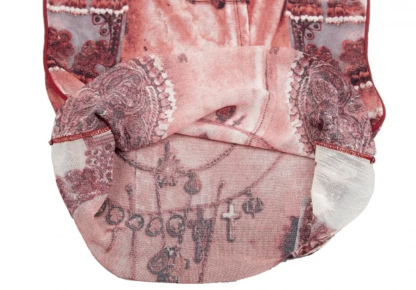 ジャンポールゴルチエ ファムJean Paul GAULTIER FEMME チャームエンブロイダリープリントパワーネットカットソー 赤白40 K-117589_010