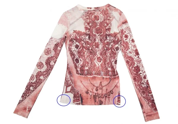 ジャンポールゴルチエ ファムJean Paul GAULTIER FEMME チャームエンブロイダリープリントパワーネットカットソー 赤白40 K-117589_011