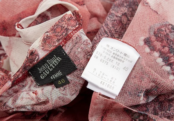 ジャンポールゴルチエ ファムJean Paul GAULTIER FEMME チャームエンブロイダリープリントパワーネットカットソー 赤白40 K-117589_018