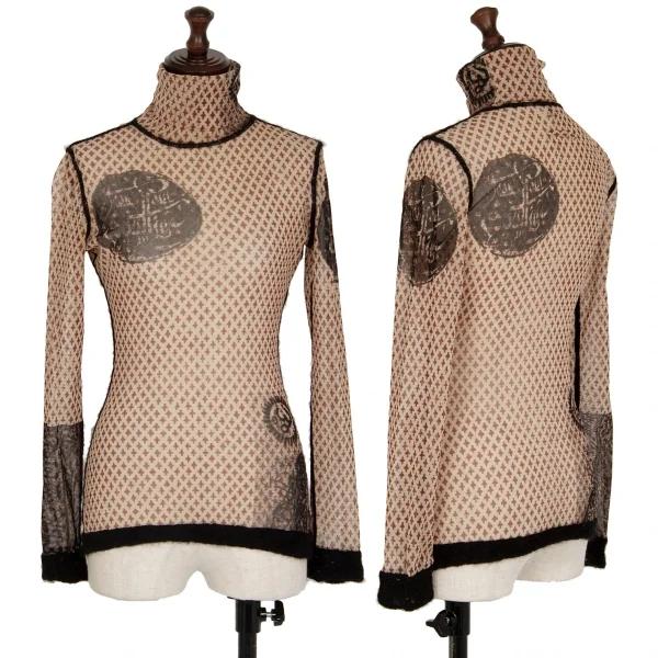 ジャンポールゴルチエ ファムJean Paul GAULTIER FEMME 小紋柄プリントパワーネットハイネックカットソー ベージュ40 K-117591_001