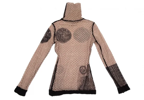 ジャンポールゴルチエ ファムJean Paul GAULTIER FEMME 小紋柄プリントパワーネットハイネックカットソー ベージュ40 K-117591_011