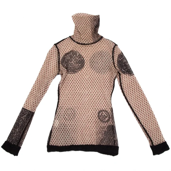 ジャンポールゴルチエ ファムJean Paul GAULTIER FEMME 小紋柄プリントパワーネットハイネックカットソー ベージュ40 K-117591_002
