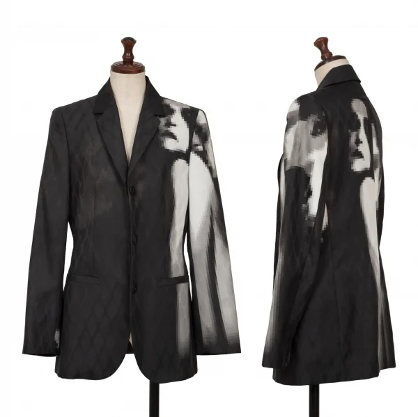 ジャンポールゴルチエ ファムJean Paul GAULTIER FEMME モザイクグラフィックダイヤジャガードジャケット 黒40 K-117606_001
