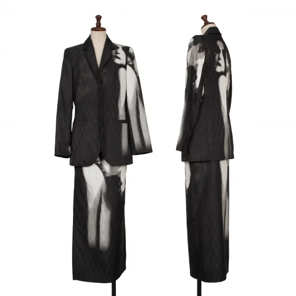 ジャンポールゴルチエ ファムJean Paul GAULTIER FEMME モザイクグラフィックダイヤジャガードジャケット 黒40 K-117606_018