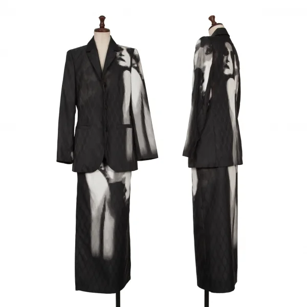 ジャンポールゴルチエ ファムJean Paul GAULTIER FEMME モザイクグラフィックダイヤジャガードセットアップスーツ 黒40 K-117608_001