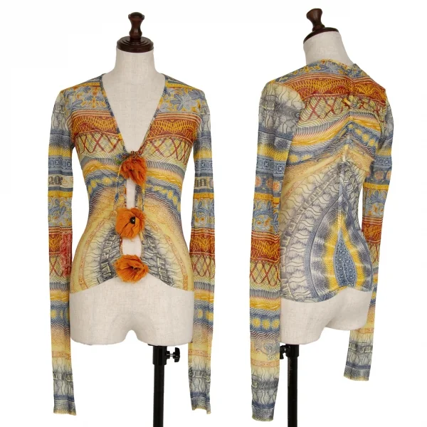 ジャンポールゴルチエ ソレイユJean Paul GAULTIER SOLEIL サイケデリックプリントパワーネットギャザーカーディガン マルチS K-117618_001