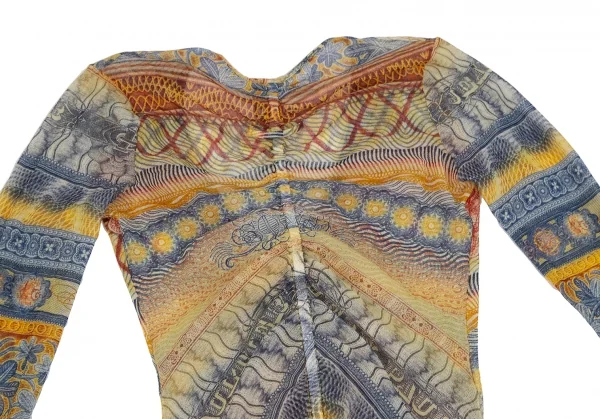 ジャンポールゴルチエ ソレイユJean Paul GAULTIER SOLEIL サイケデリックプリントパワーネットギャザーカーディガン マルチS K-117618_011