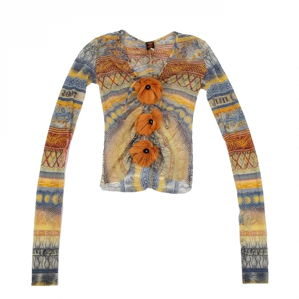 ジャンポールゴルチエ ソレイユJean Paul GAULTIER SOLEIL サイケデリックプリントパワーネットギャザーカーディガン マルチS K-117618_002