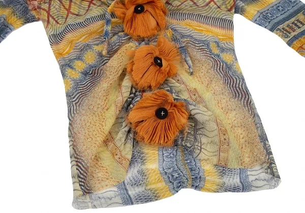 ジャンポールゴルチエ ソレイユJean Paul GAULTIER SOLEIL サイケデリックプリントパワーネットギャザーカーディガン マルチS K-117618_007