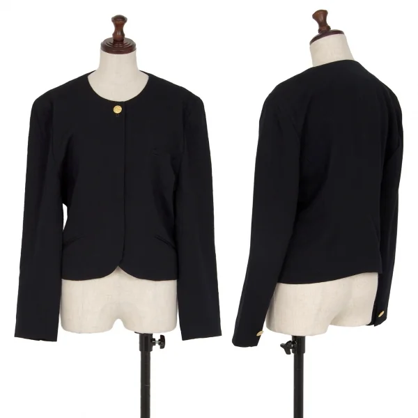 フォクシーFOXEY 金ボタンウールノーカラージャケット 紺42 K-117635_001