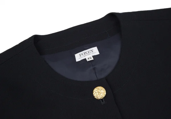 フォクシーFOXEY 金ボタンウールノーカラージャケット 紺42 K-117635_004