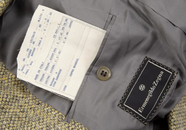エルメネジルドゼニアErmenegildo Zegna カシミヤツイード3Bジャケット 黄グレー52 K-117642_015