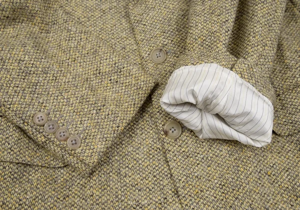 エルメネジルドゼニアErmenegildo Zegna カシミヤツイード3Bジャケット 黄グレー52 K-117642_007