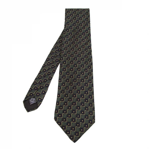 ヒューゴボスHUGO BOSS シルクブロックチェックプリントネクタイ 緑黒 K-117645_001