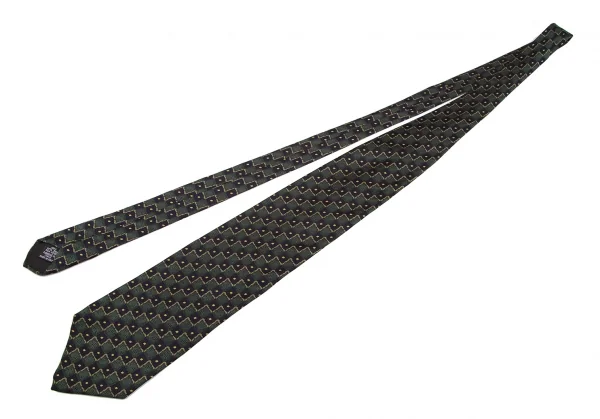 ヒューゴボスHUGO BOSS シルクブロックチェックプリントネクタイ 緑黒 K-117645_002