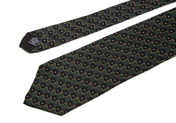 ヒューゴボスHUGO BOSS シルクブロックチェックプリントネクタイ 緑黒 K-117645_004