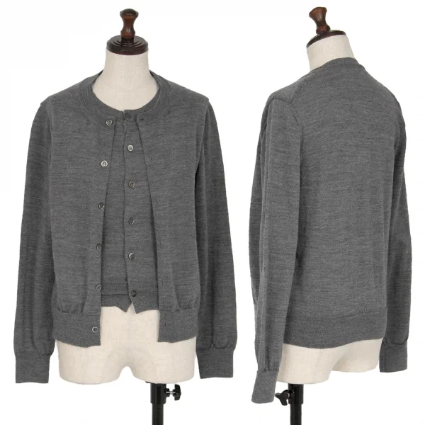 コムコム コムデギャルソンCOMME des GARCONS フロントレイヤードウールニットカーディガン グレーXS K-117672_001